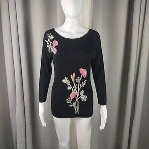 Ziani Couture Rayon, Nylon Black Top With Flora Embroidery. Size Medium